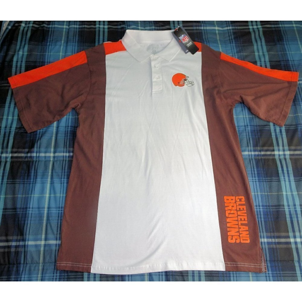 NWT NFL Cleveland Browns White/Brown Polo Shirt Size LT NEW
